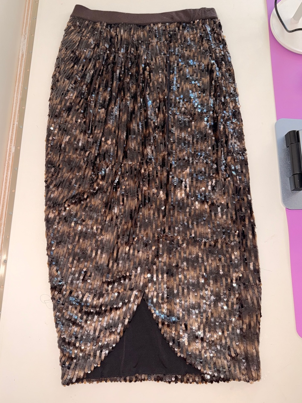Brown Sequin Midi Skirt